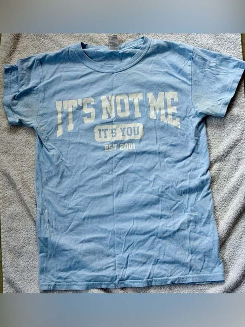Gildan Light Blue Graphic Tee with White 'IT'S NOT ME' Print